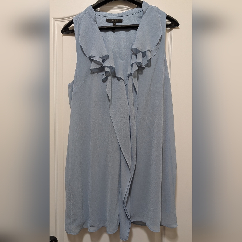 BCBGMAXAZRIA Light Blue Sleeveless Ruffle Dress, Size Large